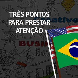 Texto com bandeira brasileira e americana ao lado