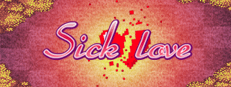 Fundo pixelado com coração partido ao meio e Sick Love escrito no centro