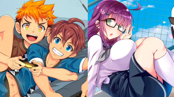 Ao lado esquerdo dois meninos jogando video game (retirados do Camp Buddy), ao lado direito uma garota utilizando óculos com seis exagerados (retirado jogo President Yukino)